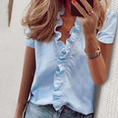 Elegant Boho Floral Print Slim Shirt Office Lady Retro Tops Women Casual Short Sleeve Sexy V-neck Ruffles Blouse 2020 Summer