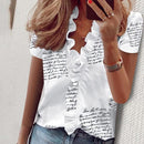 Elegant Boho Floral Print Slim Shirt Office Lady Retro Tops Women Casual Short Sleeve Sexy V-neck Ruffles Blouse 2020 Summer