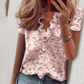 Elegant Boho Floral Print Slim Shirt Office Lady Retro Tops Women Casual Short Sleeve Sexy V-neck Ruffles Blouse 2020 Summer