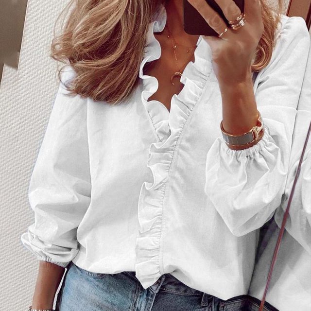 Elegant Boho Floral Print Slim Shirt Office Lady Retro Tops Women Casual Short Sleeve Sexy V-neck Ruffles Blouse 2020 Summer