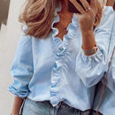 Elegant Boho Floral Print Slim Shirt Office Lady Retro Tops Women Casual Short Sleeve Sexy V-neck Ruffles Blouse 2020 Summer