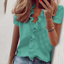 Elegant Boho Floral Print Slim Shirt Office Lady Retro Tops Women Casual Short Sleeve Sexy V-neck Ruffles Blouse 2020 Summer