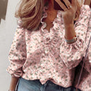 Elegant Boho Floral Print Slim Shirt Office Lady Retro Tops Women Casual Short Sleeve Sexy V-neck Ruffles Blouse 2020 Summer
