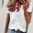 Elegant Boho Floral Print Slim Shirt Office Lady Retro Tops Women Casual Short Sleeve Sexy V-neck Ruffles Blouse 2020 Summer