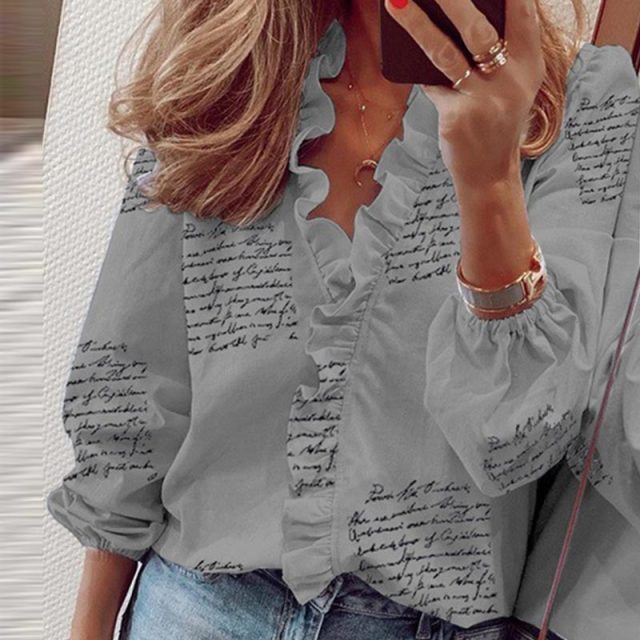 Elegant Boho Floral Print Slim Shirt Office Lady Retro Tops Women Casual Short Sleeve Sexy V-neck Ruffles Blouse 2020 Summer