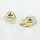 MIYOCAR Personalized rose red crown name bling pacifier and pacifier clip BPA free dummy bling unique design PCG-1