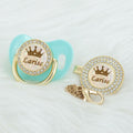 MIYOCAR Personalized rose red crown name bling pacifier and pacifier clip BPA free dummy bling unique design PCG-1