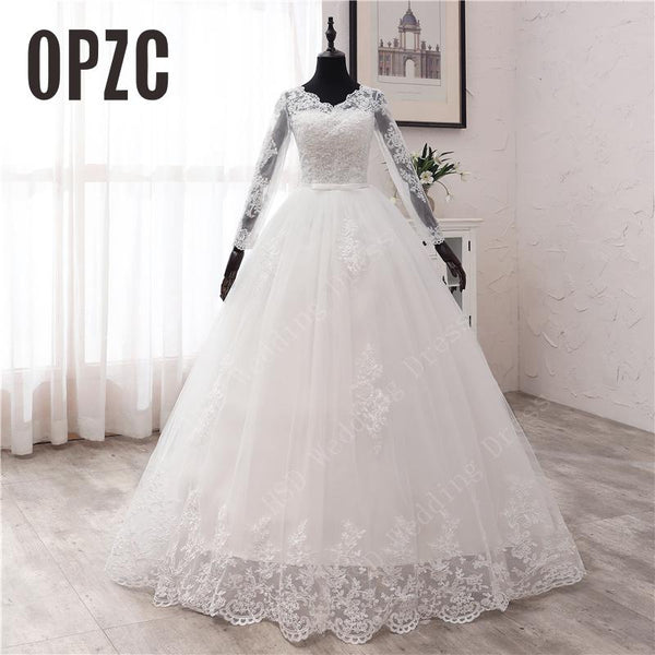 New Spring Lace Appliques Wedding Dresses Long Sleeve Vestidos De Novia 2021 White V-Neck Princess Bride Wedding Gowns Plus Size
