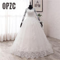 New Spring Lace Appliques Wedding Dresses Long Sleeve Vestidos De Novia 2021 White V-Neck Princess Bride Wedding Gowns Plus Size