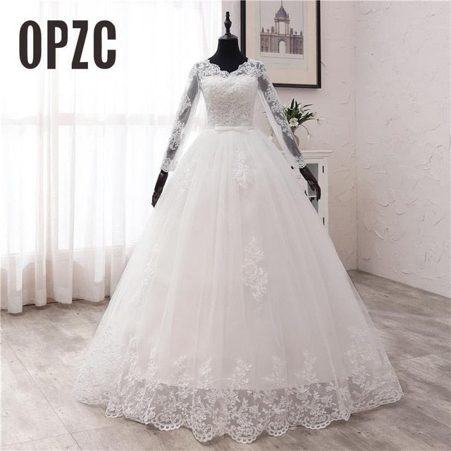 New Spring Lace Appliques Wedding Dresses Long Sleeve Vestidos De Novia 2021 White V-Neck Princess Bride Wedding Gowns Plus Size