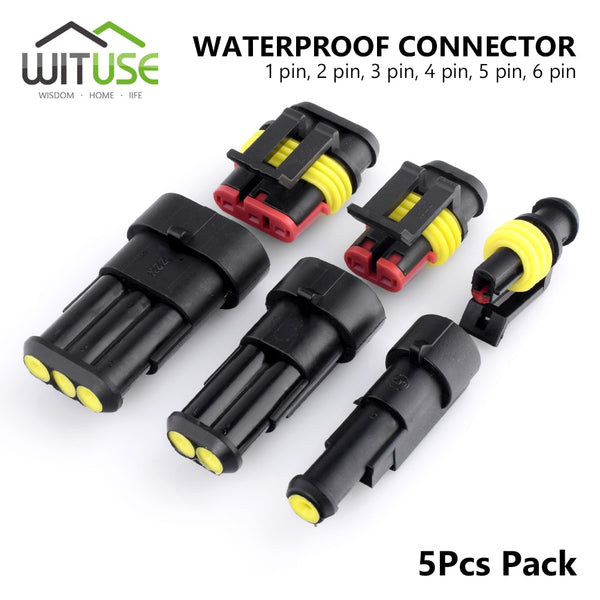 TSLEEN 5Pcs Waterproof 1/2/3/4/5/6 Pin Way Seal Quad Bike 12A IP68 Electrical Automotive Wire Connector Plug Terminals Truck Car