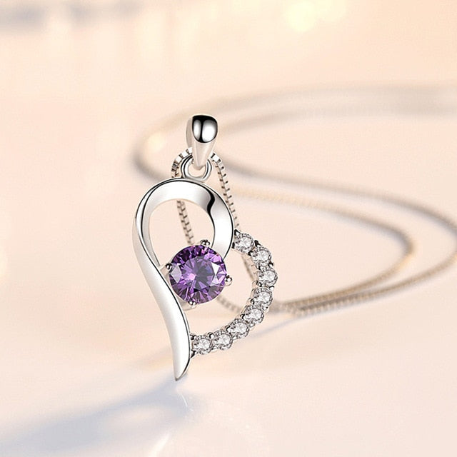 NEHZY 925 Sterling Silver New Woman Fashion Jewelry High Quality Purple Crystal Zircon Heart Pendant Necklace Length 45CM