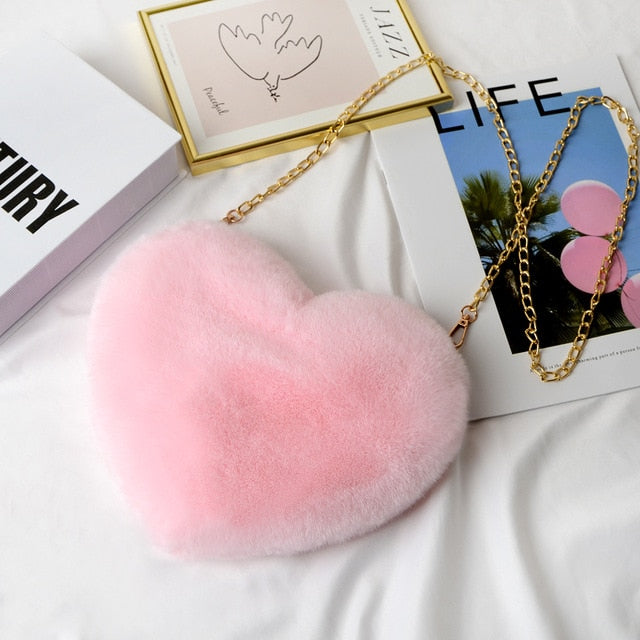 Crossbody Bags for Women Rex Rabbit Fur Love Bag Peach Heart Bag Chain Bag Fashion Shoulder Cross-chain Female Bag