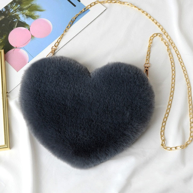 Crossbody Bags for Women Rex Rabbit Fur Love Bag Peach Heart Bag Chain Bag Fashion Shoulder Cross-chain Female Bag