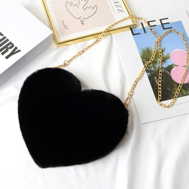 Crossbody Bags for Women Rex Rabbit Fur Love Bag Peach Heart Bag Chain Bag Fashion Shoulder Cross-chain Female Bag