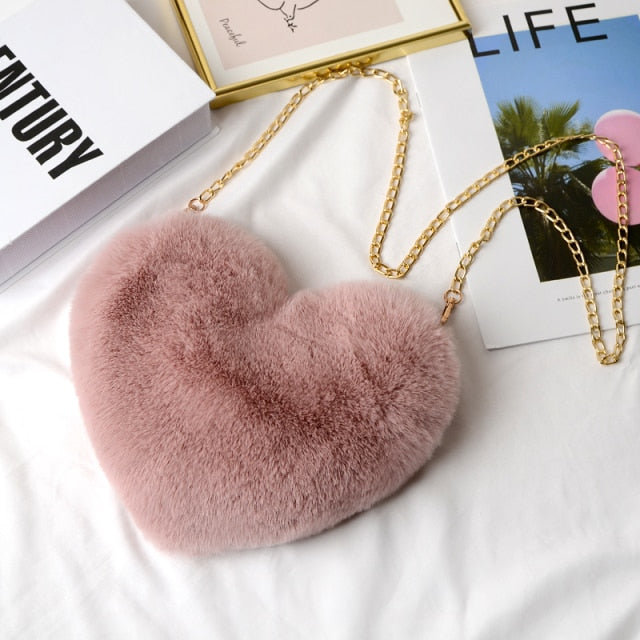 Crossbody Bags for Women Rex Rabbit Fur Love Bag Peach Heart Bag Chain Bag Fashion Shoulder Cross-chain Female Bag