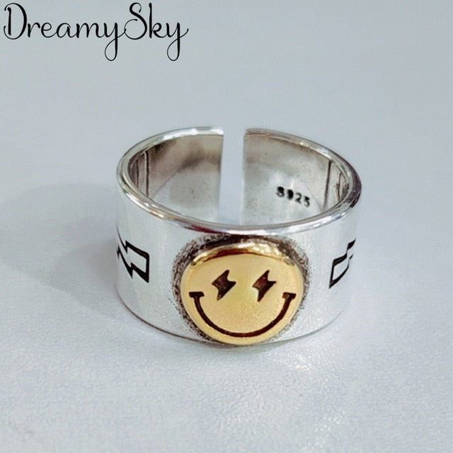 DreamySky Punk Vintage Smile Face Rings For Women Boho Female Charms Jewelry Men Antique Knuckle Ring Fashion Party Gift