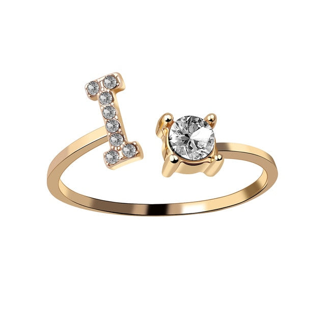 A-Z Letter Gold Color Metal Adjustable Opening Ring Initials Name Alphabet Female Creative Finger Rings Trendy Party Jewelry