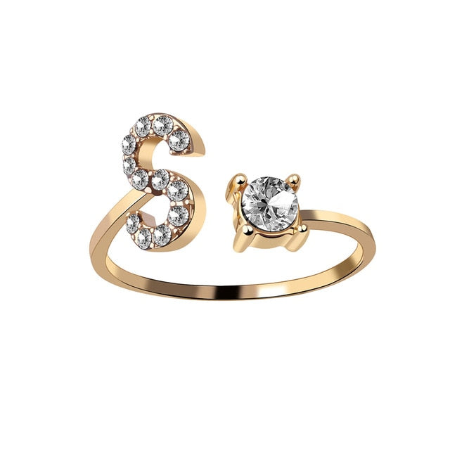 A-Z Letter Gold Color Metal Adjustable Opening Ring Initials Name Alphabet Female Creative Finger Rings Trendy Party Jewelry