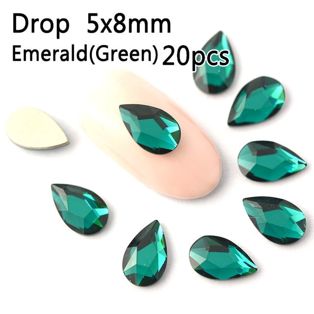 20PCS AB Mix Colors Tips Nail Rhinestones flat Pixie crystal Drop diamonds 3D Manicure Nail Art Decoration Charms Jewelry
