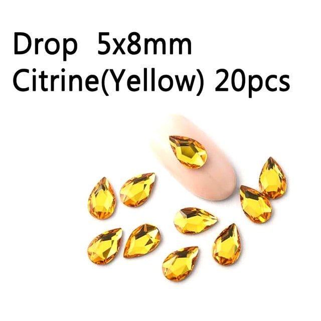 20PCS AB Mix Colors Tips Nail Rhinestones flat Pixie crystal Drop diamonds 3D Manicure Nail Art Decoration Charms Jewelry