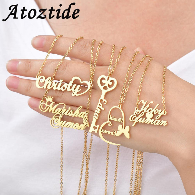 Atoztide Custom letter Necklaces Personalized Jewelry Chain Pendant name gold necklace for women stainless steel Gifts