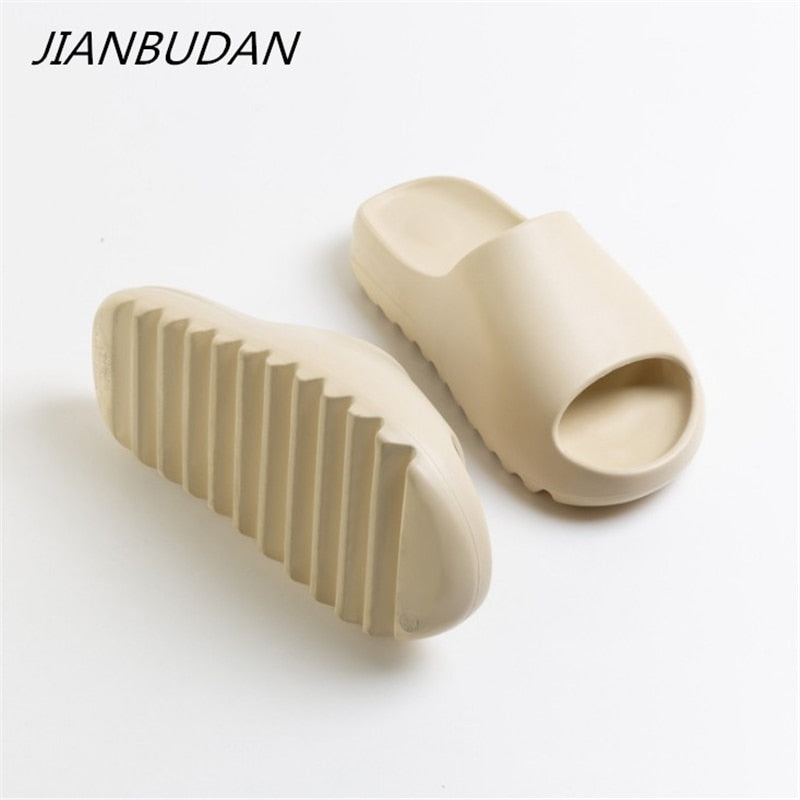 JIANBUDAN outdoor comfortable soft slippers Men women Indoor bathroom home shoes Flat EVA Thick sole Slides summer sandals
