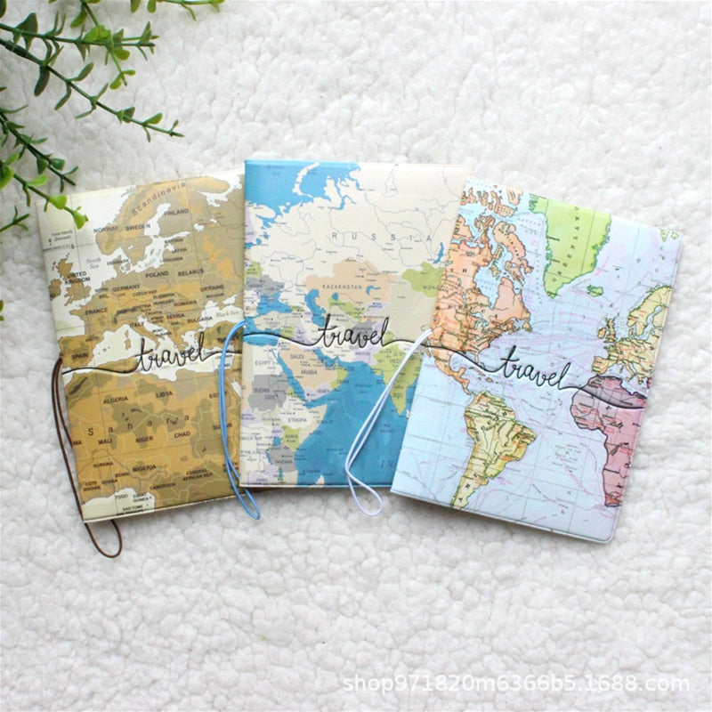 Creative New World Map Passport Cover Wallet Bag ID Address Holder Portable PU Leather Boarding Wallet Case Travel Accessories