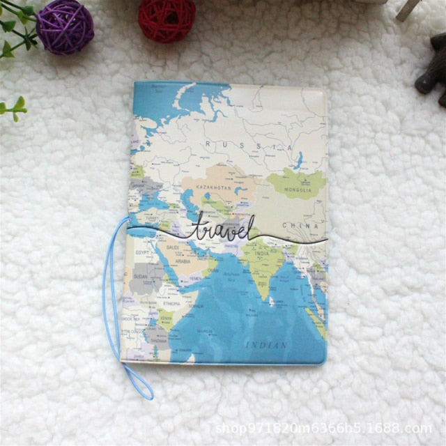 Creative New World Map Passport Cover Wallet Bag ID Address Holder Portable PU Leather Boarding Wallet Case Travel Accessories