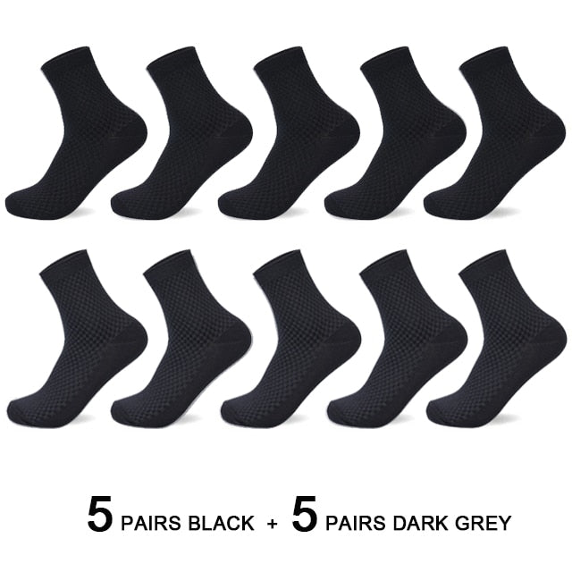 10 Pairs/Lot Men Bamboo Fiber Socks 2020 Hot Compression Autumn Long Black Business Casual Man Dress Sock Gifts Plus Size 42-45