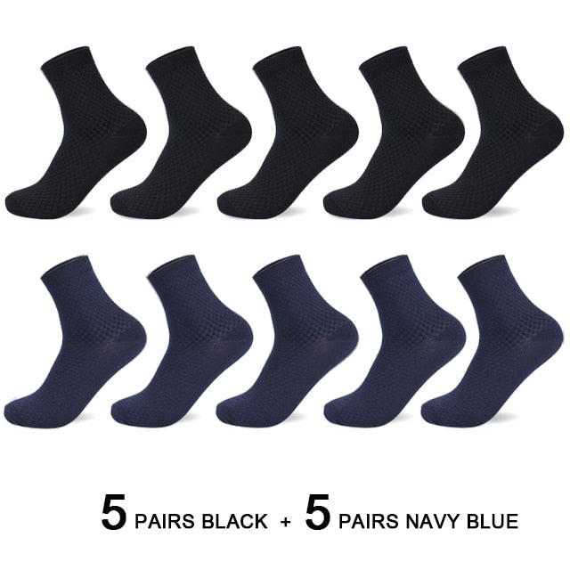 10 Pairs/Lot Men Bamboo Fiber Socks 2020 Hot Compression Autumn Long Black Business Casual Man Dress Sock Gifts Plus Size 42-45