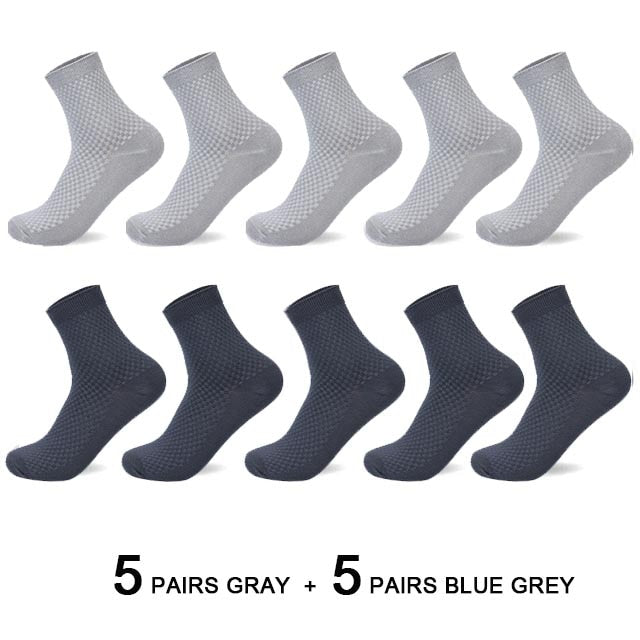 10 Pairs/Lot Men Bamboo Fiber Socks 2020 Hot Compression Autumn Long Black Business Casual Man Dress Sock Gifts Plus Size 42-45