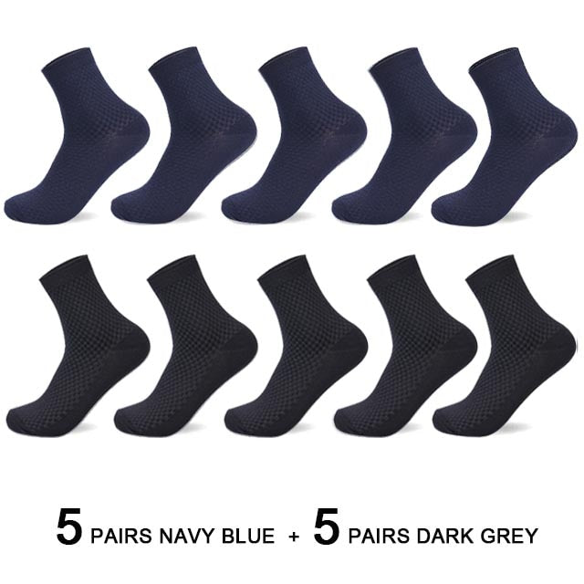 10 Pairs/Lot Men Bamboo Fiber Socks 2020 Hot Compression Autumn Long Black Business Casual Man Dress Sock Gifts Plus Size 42-45