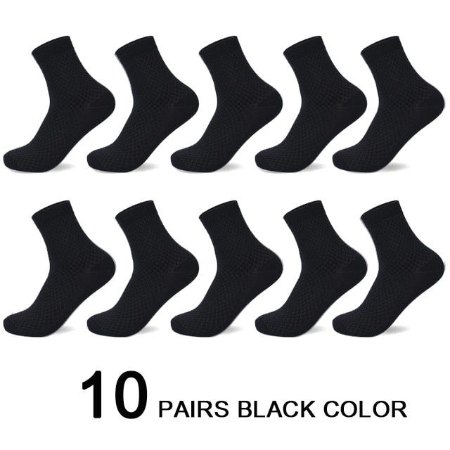 10 Pairs/Lot Men Bamboo Fiber Socks 2020 Hot Compression Autumn Long Black Business Casual Man Dress Sock Gifts Plus Size 42-45