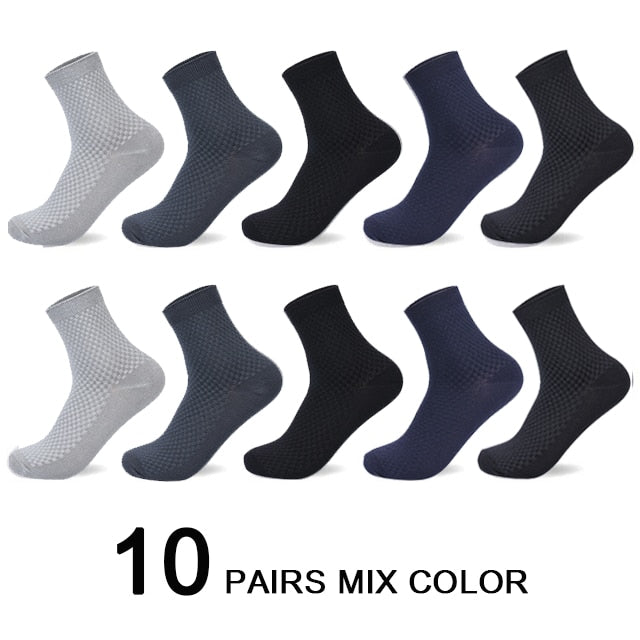 10 Pairs/Lot Men Bamboo Fiber Socks 2020 Hot Compression Autumn Long Black Business Casual Man Dress Sock Gifts Plus Size 42-45