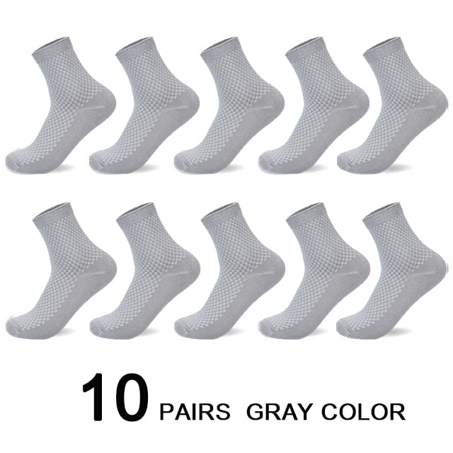 10 Pairs/Lot Men Bamboo Fiber Socks 2020 Hot Compression Autumn Long Black Business Casual Man Dress Sock Gifts Plus Size 42-45