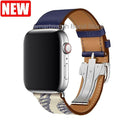 Herm Logo Leather Single Tour Deployment Buckle Watch Band for Apple Watch Series 6 5 4 3 2 144MM 40MM Strap for iWatch Bracelet