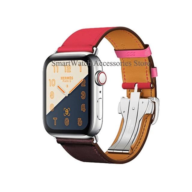 Herm Logo Leather Single Tour Deployment Buckle Watch Band for Apple Watch Series 6 5 4 3 2 144MM 40MM Strap for iWatch Bracelet