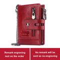 Free Engraving Cowhide Genuine Leather Men Wallet Coin Purse Mini Card Holder Chain PORTFOLIO Portomonee Male Walet Pocket Chain