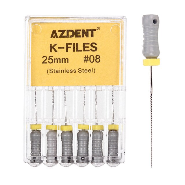 6Pcs/Pack AZDENT Dental Hand Use K-Files 25mm Stainless Steel Endodontic Root Canal Files Dentist Tools Dental Lab Instruments