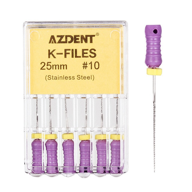 6Pcs/Pack AZDENT Dental Hand Use K-Files 25mm Stainless Steel Endodontic Root Canal Files Dentist Tools Dental Lab Instruments