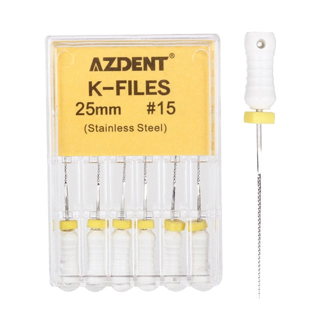 6Pcs/Pack AZDENT Dental Hand Use K-Files 25mm Stainless Steel Endodontic Root Canal Files Dentist Tools Dental Lab Instruments