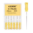 6Pcs/Pack AZDENT Dental Hand Use K-Files 25mm Stainless Steel Endodontic Root Canal Files Dentist Tools Dental Lab Instruments