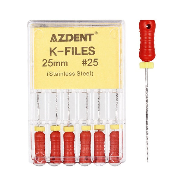 6Pcs/Pack AZDENT Dental Hand Use K-Files 25mm Stainless Steel Endodontic Root Canal Files Dentist Tools Dental Lab Instruments