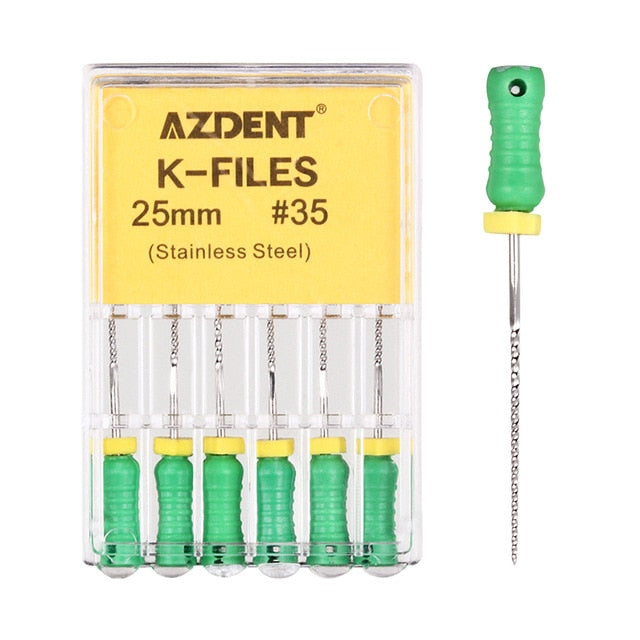 6Pcs/Pack AZDENT Dental Hand Use K-Files 25mm Stainless Steel Endodontic Root Canal Files Dentist Tools Dental Lab Instruments