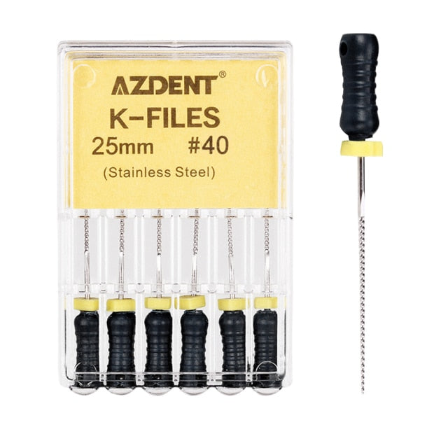 6Pcs/Pack AZDENT Dental Hand Use K-Files 25mm Stainless Steel Endodontic Root Canal Files Dentist Tools Dental Lab Instruments