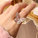 New design fashion jewelry opening high-grade copper inlaid zircon butterfly ring luxury shiny cocktail party ring for women