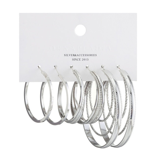 6 Pairs/set 2020 New Fashion Round Circle Hoop Earrings Set For Women Girl Punk Style Brincos Round Earrings Party Jewelry Gift