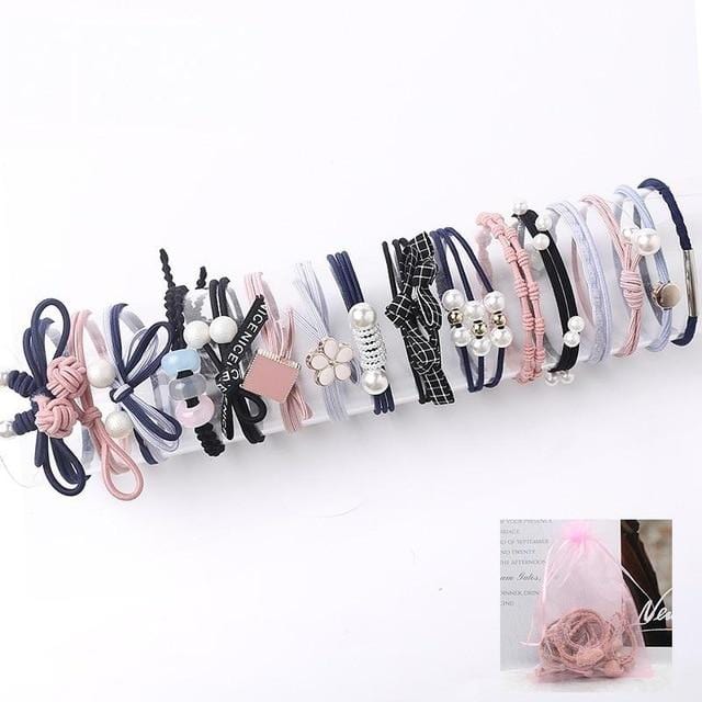 8/9/12/16/25PCS Pure and Fresh Sweet starry sky Series Maiden Elastic Hair Bands Ribbon Flowers Pentagram Rabbit ears Hair Clips