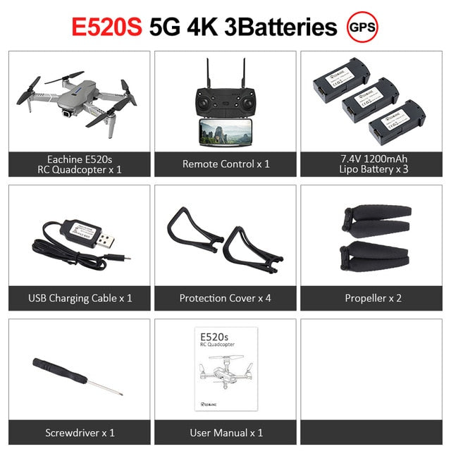 Eachine E520S RC Quadcopter Drone Helicopter with 4K Profesional HD Camera 5G WIFI FPV Racing GPS Wide Angle Foldable Toys RTF